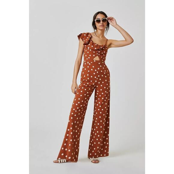 Anthropologie Pants - New Anthropologie by Maeve One-Shoulder Wide-Leg Polka Dot Jumpsuit Size 2